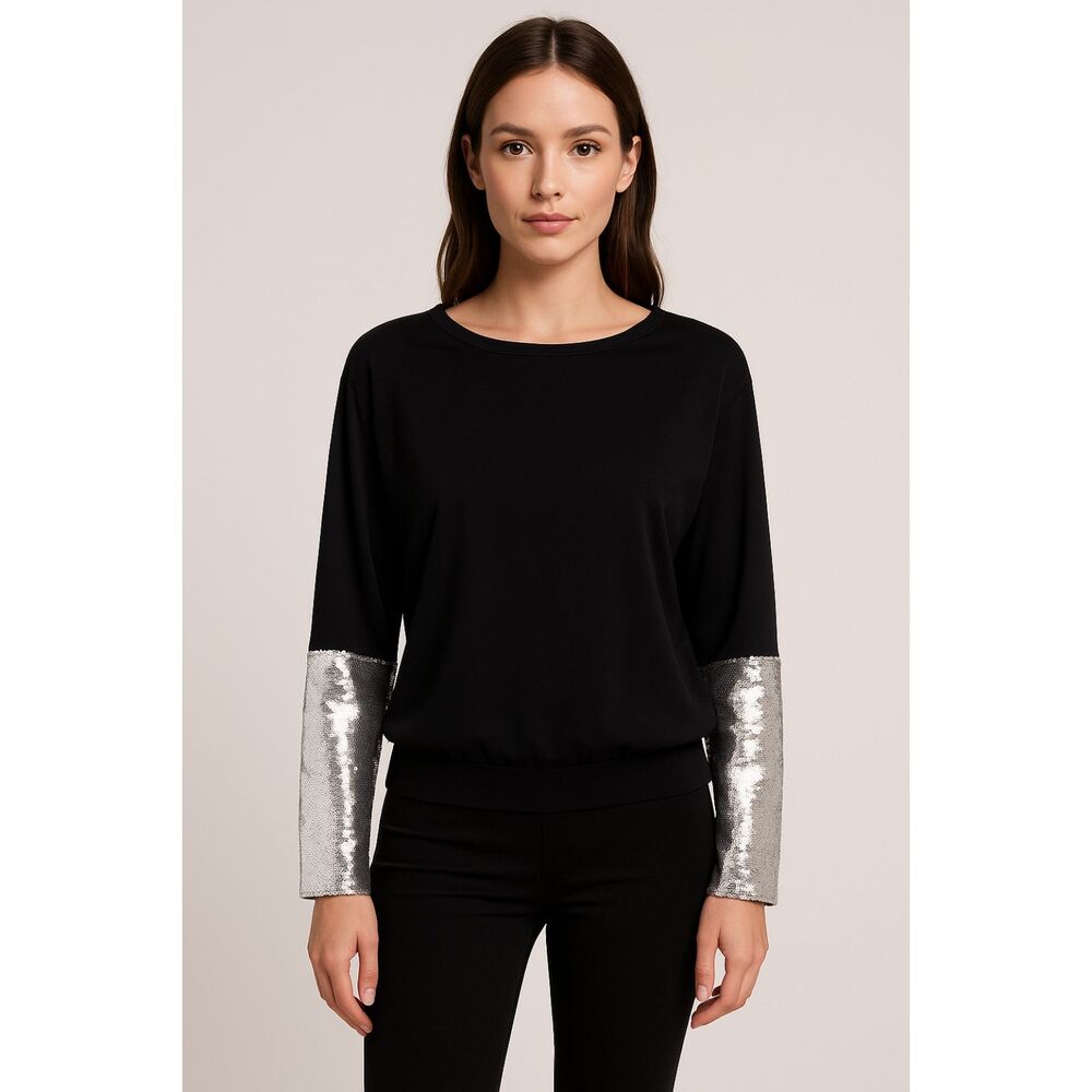 EMPORIO ARMANI Sequin Sleeve Oversized Top Black Sz 42‎